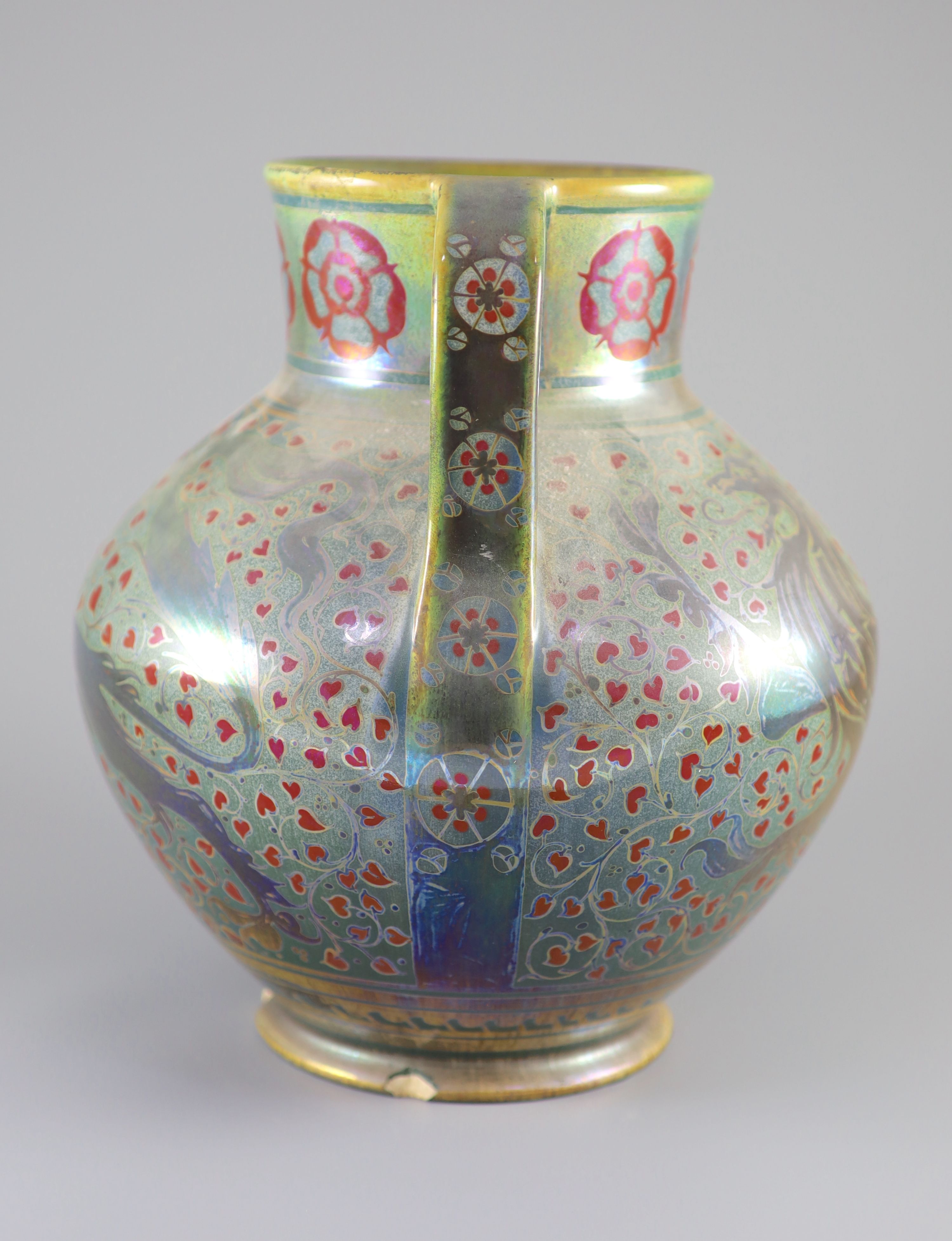 A Pilkingtons Royal Lancastrian lustre two handled vase, by Gordon M. Forsyth, 28.5cm high